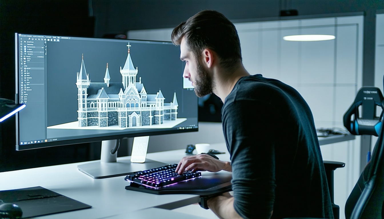 Designer working on a 3D model on a computer